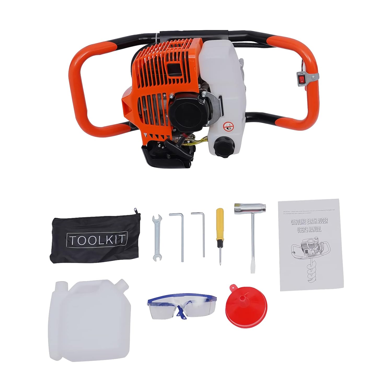 Fence Earth Auger, Petrol Borer 52cc 2.3HP 2-Stroke Post Hole Digger+Drill Bits 4' 6' 8' Bar Single Cylinder Air-Cooled System One Man Fence Earth Auger