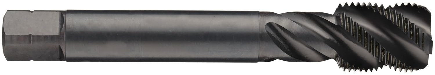 Dormer E043 Powdered Metal Pipe Tap, Spiral Flute, BSP, Black Oxide Finish, Round Shank with Square End, Modified Bottoming Chamfer, 1/2'-14 Thread Size