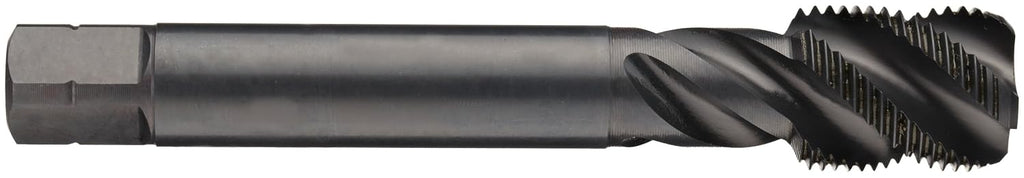 Dormer E043 Powdered Metal Pipe Tap, Spiral Flute, BSP, Black Oxide Finish, Round Shank with Square End, Modified Bottoming Chamfer, 3/8'-19 Thread Size