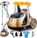 SALAV Professional Garment Steamer 1500W with Foot Pedal Control | 45s Fast Heat Up, 1.8L Tank, Up to 1 Hour Continuous Steam, Stainless Steel Nozzle & Wheels – Gold