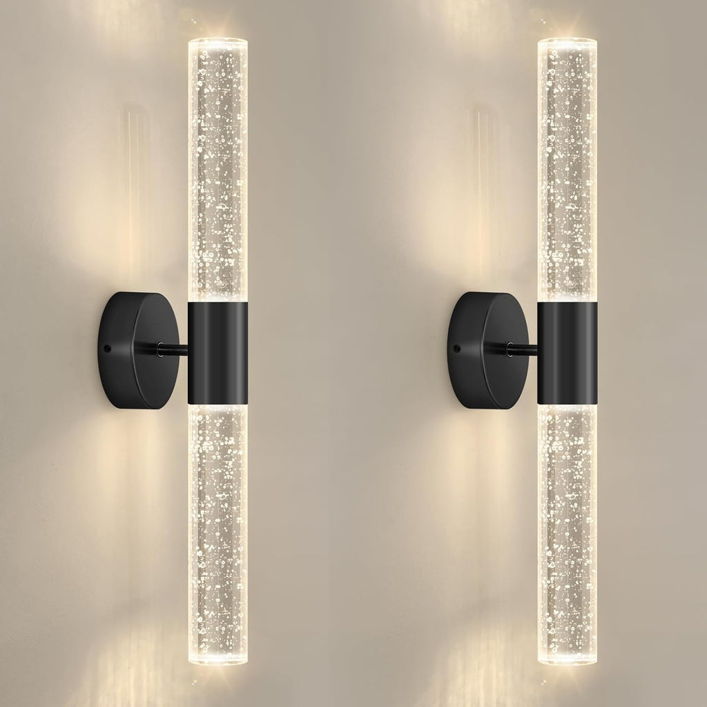 Black Wall Sconces Set of 2 LED Modern Sconces Dining Room Wall Lighting 10W 3000K LED Wall Lights Crystal Hardwired Wall Light Fixtures for Living Room Bedroom Bathroom Hallway