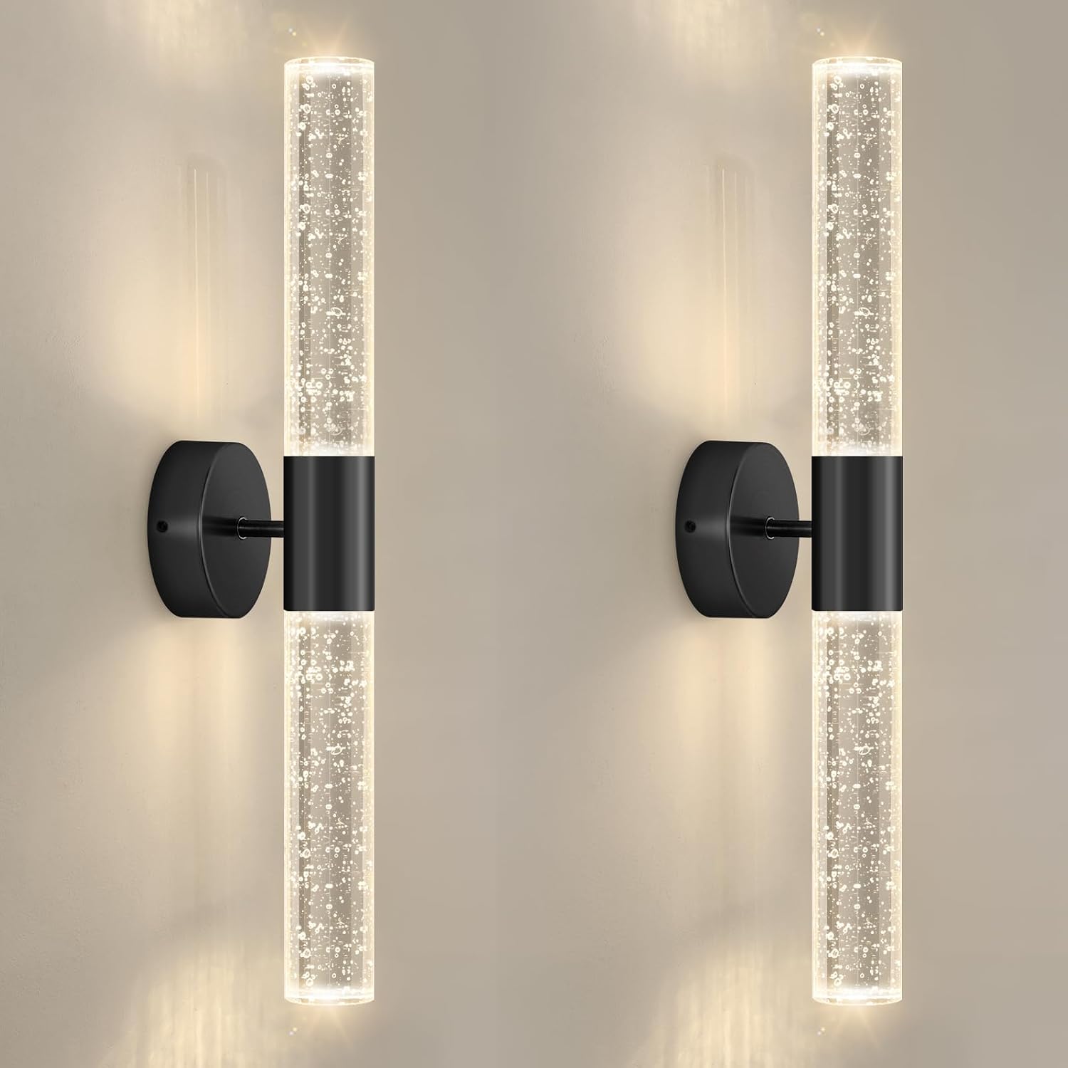 Black Wall Sconces Set of 2 LED Modern Sconces Dining Room Wall Lighting 10W 3000K LED Wall Lights Crystal Hardwired Wall Light Fixtures for Living Room Bedroom Bathroom Hallway