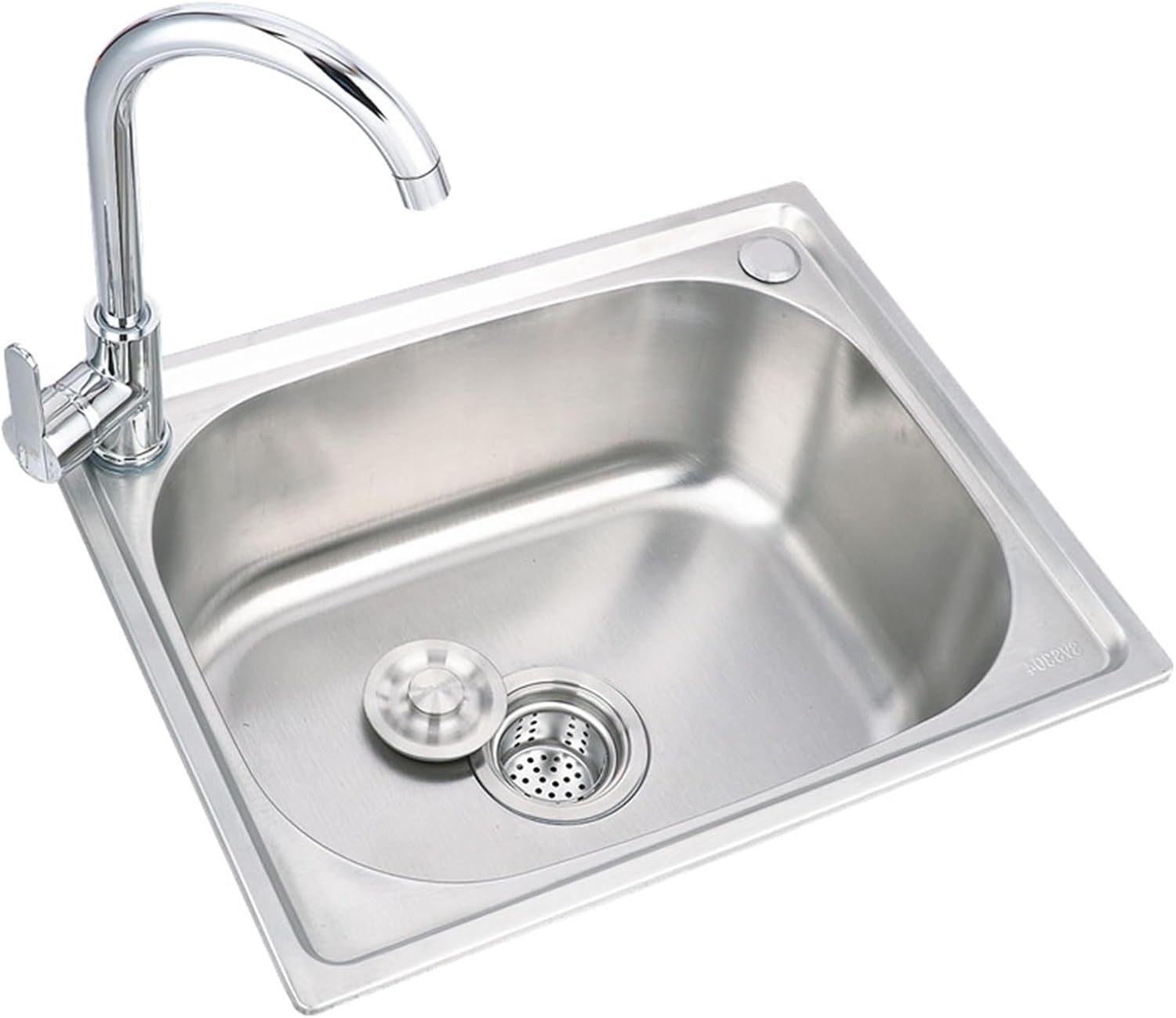 Stainless Steel Kitchen Sink - Top-Mounted Single Bowl Washbasin with Hot and Cold Water Tap, Drain Filter, and Inlet Pipes,One Color-48x35cm