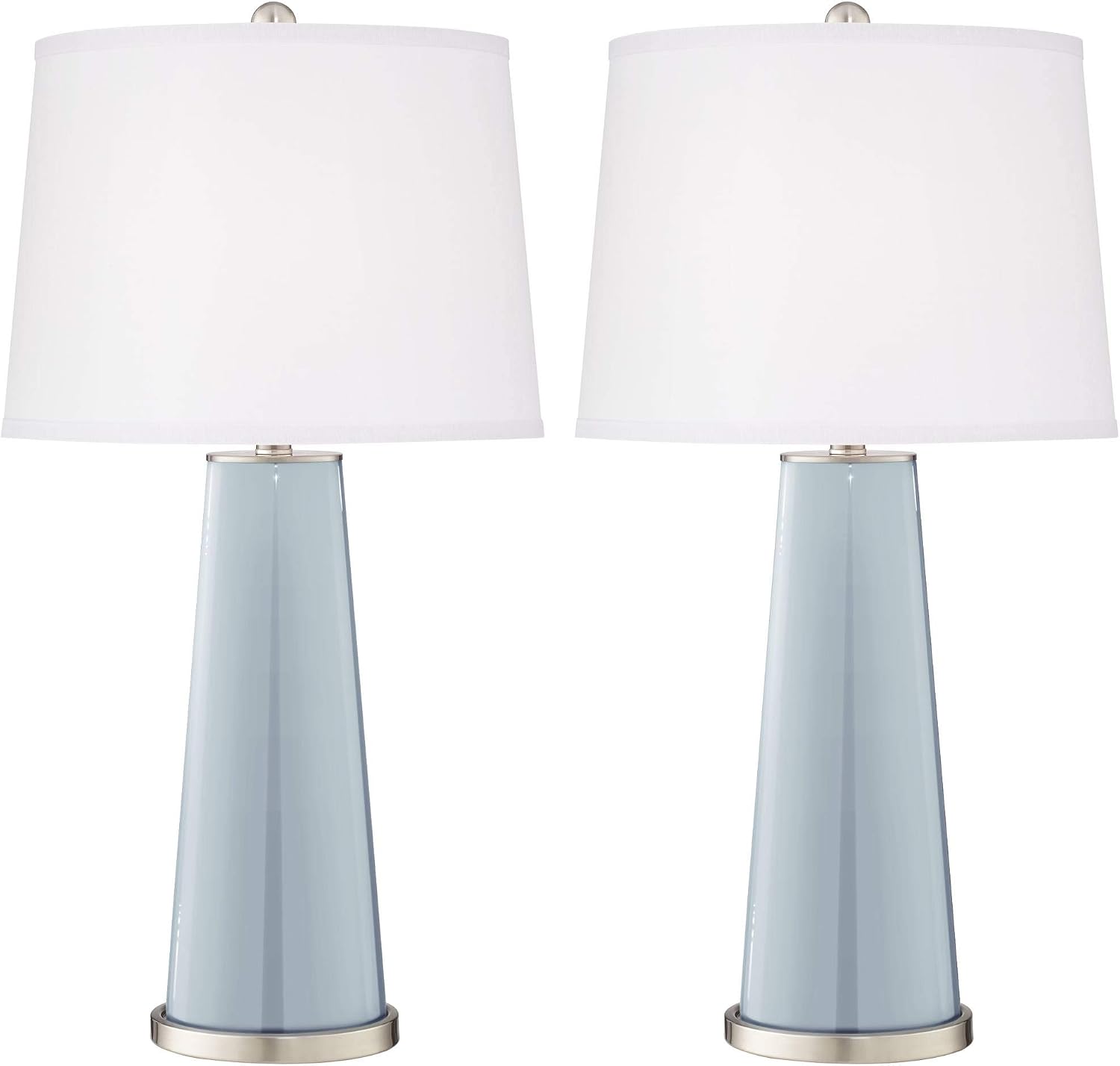 Color + Plus Leo 29 1/2' Tall Cylinder Modern Coastal End Table Lamps Set of 2 Take Five Blue Brushed Nickel Finish Glass White Shade Living Room Bedroom Bedside Nightstand House Office Home Reading