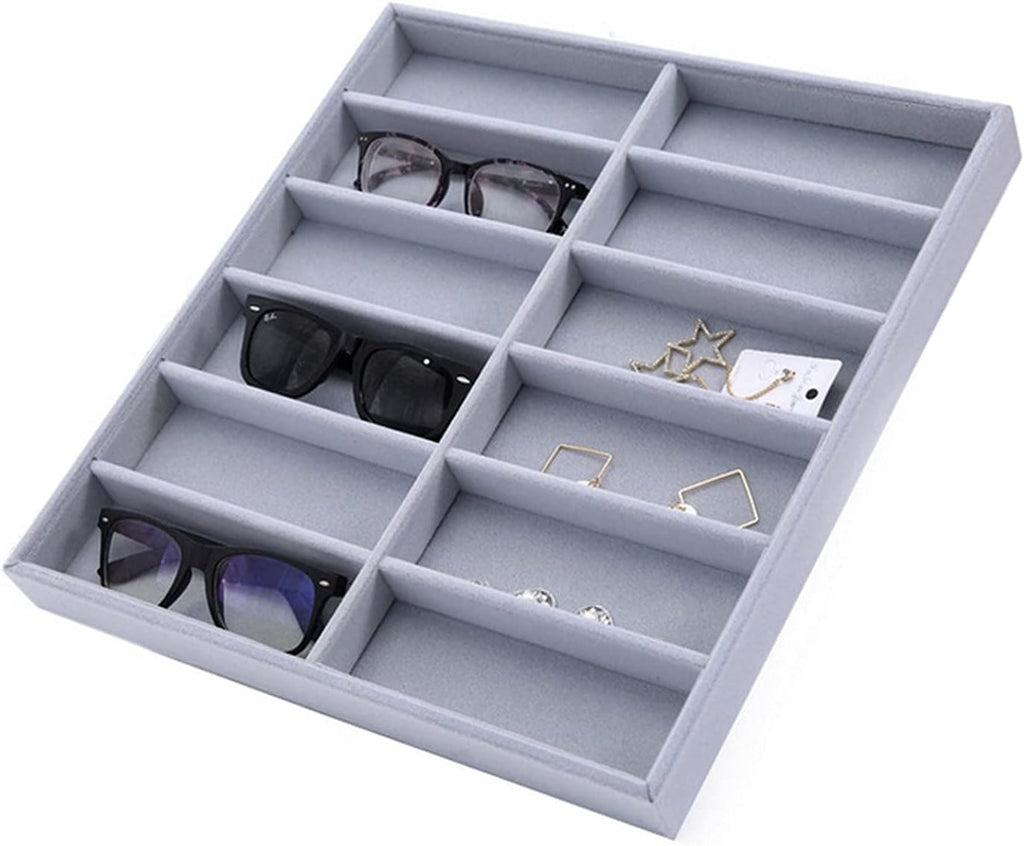 Eyeglass Displays Gray 12 Grids Sunglasses Display Box Eyewear Display Glasses Stand Props Jewelry Organizer Tray Fashion Cases Display Risers