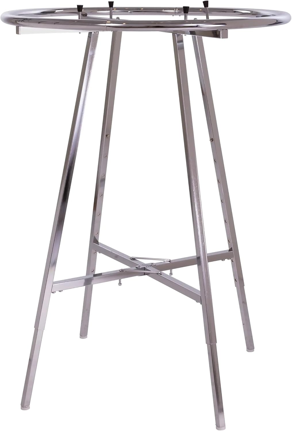 Econoco 36-Inch Folding Round Garment Rack, Adjustable 48–66″ Height Retail Display, Chrome Finish