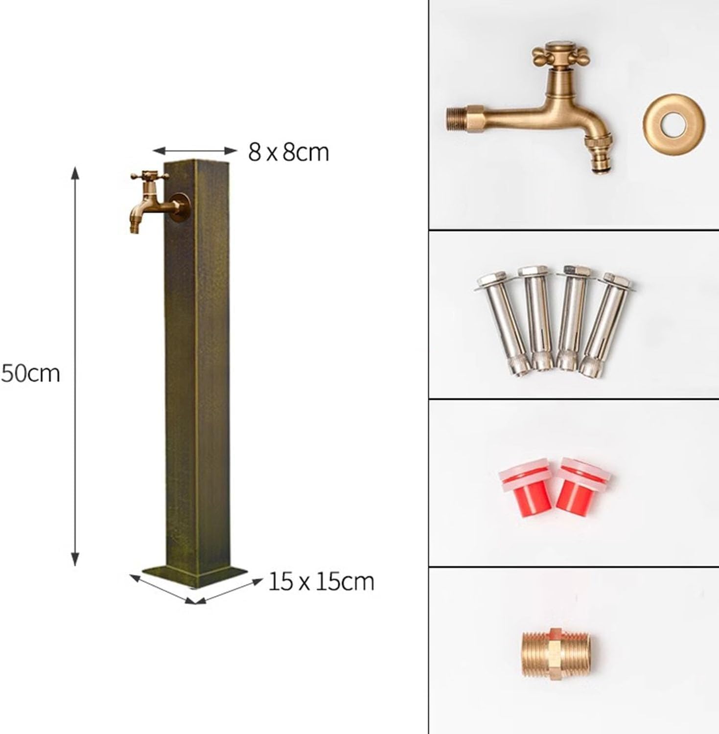 Antique Outdoor Faucet Post with Copper Tap, Decorative 304 Stainless Steel Hose Stand, Garden Water Column Extender for Backyard and Farm Use