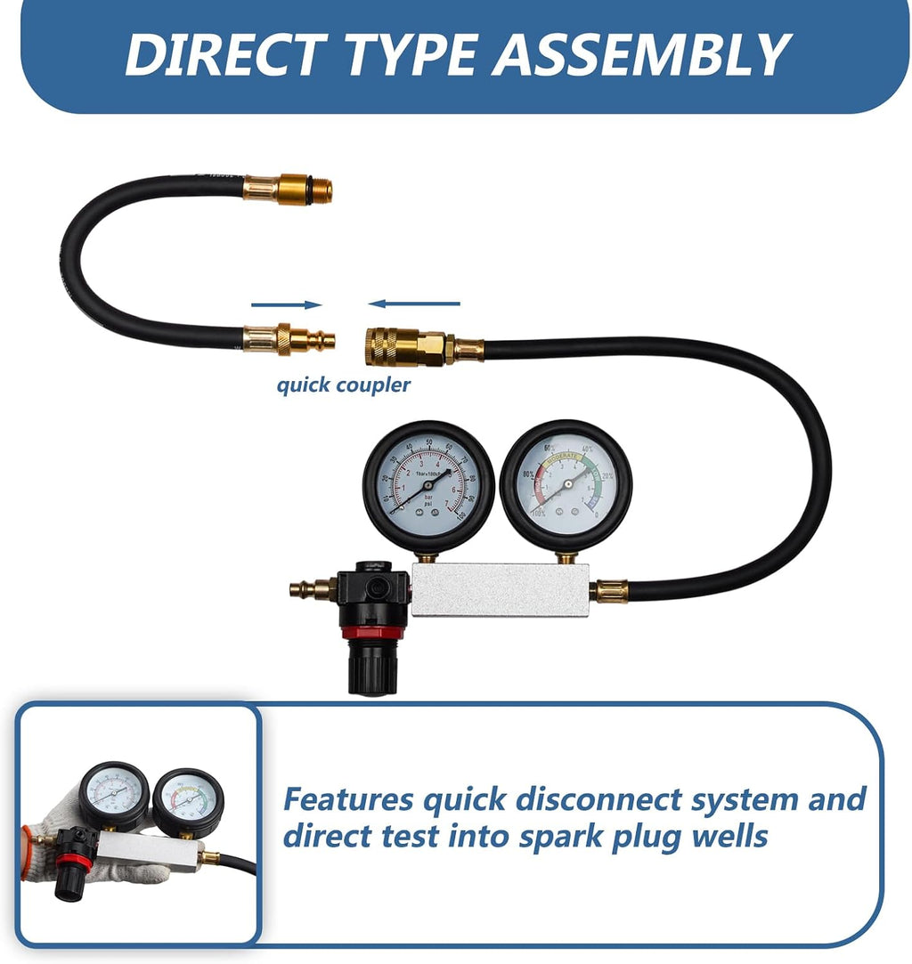 Dual Gauge Leakdown Detectorol Set Cylinder Leak Downster Kit for Pressure Check & Leakage Ratest Gasoline Engine Compression Leakdown Detector Leakagest Set