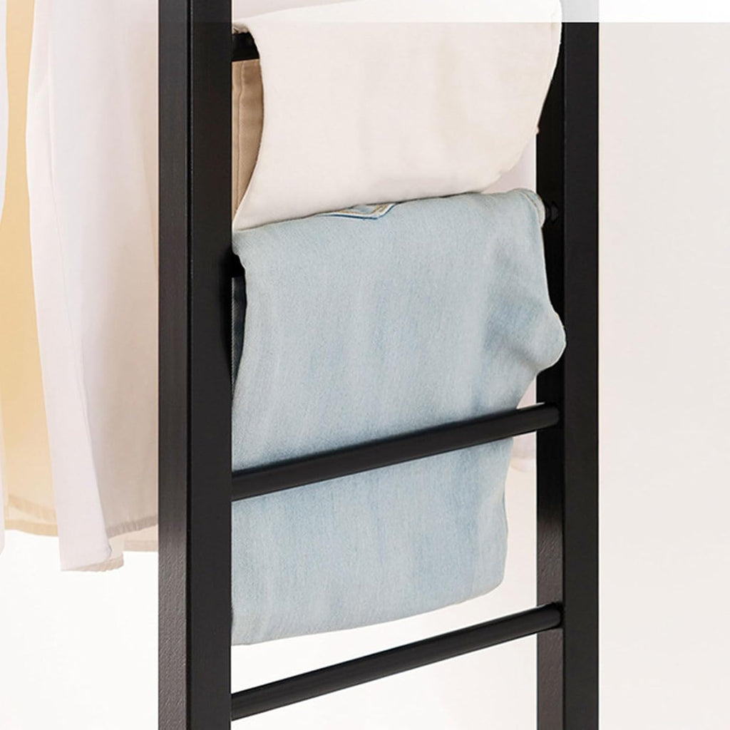 Bamboo Clothing Rack with Storage Shelves, Free-Standing Garment Rack, Hanging Rail & Side Hooks, Stylish Coat Hanger for Bedroom & Living Room Storage Solutions