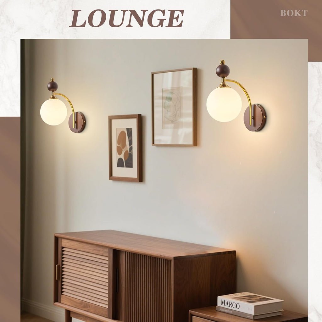 BOKT Wall Sconces Set of Two Hard Wired Vintage Gold and White Lampshade Light Fixtures Dining Room Glass Sconces Set of 2 Beside Wall Mounted Lamp for Kitchen Hallway