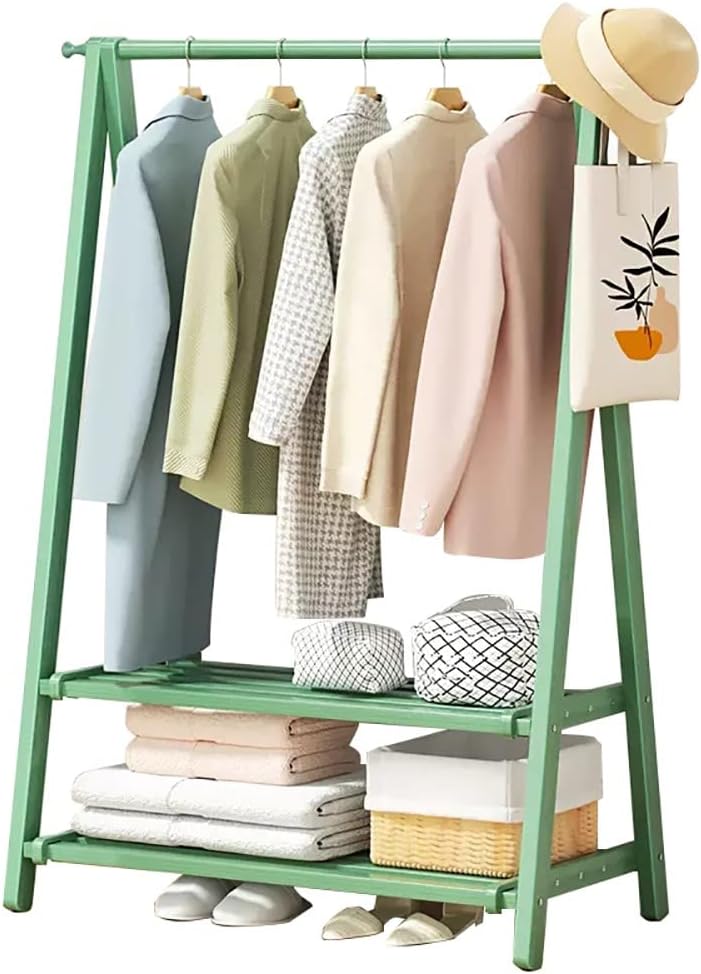 Heavy Duty 2-Tier Bamboo Clothing Rack with Coat Stand & Shoe nizer - Stylish Wardrobe Stora Solut for Hanging Clothes, Coats, and Shoes - Perfect for Home & Office Use
