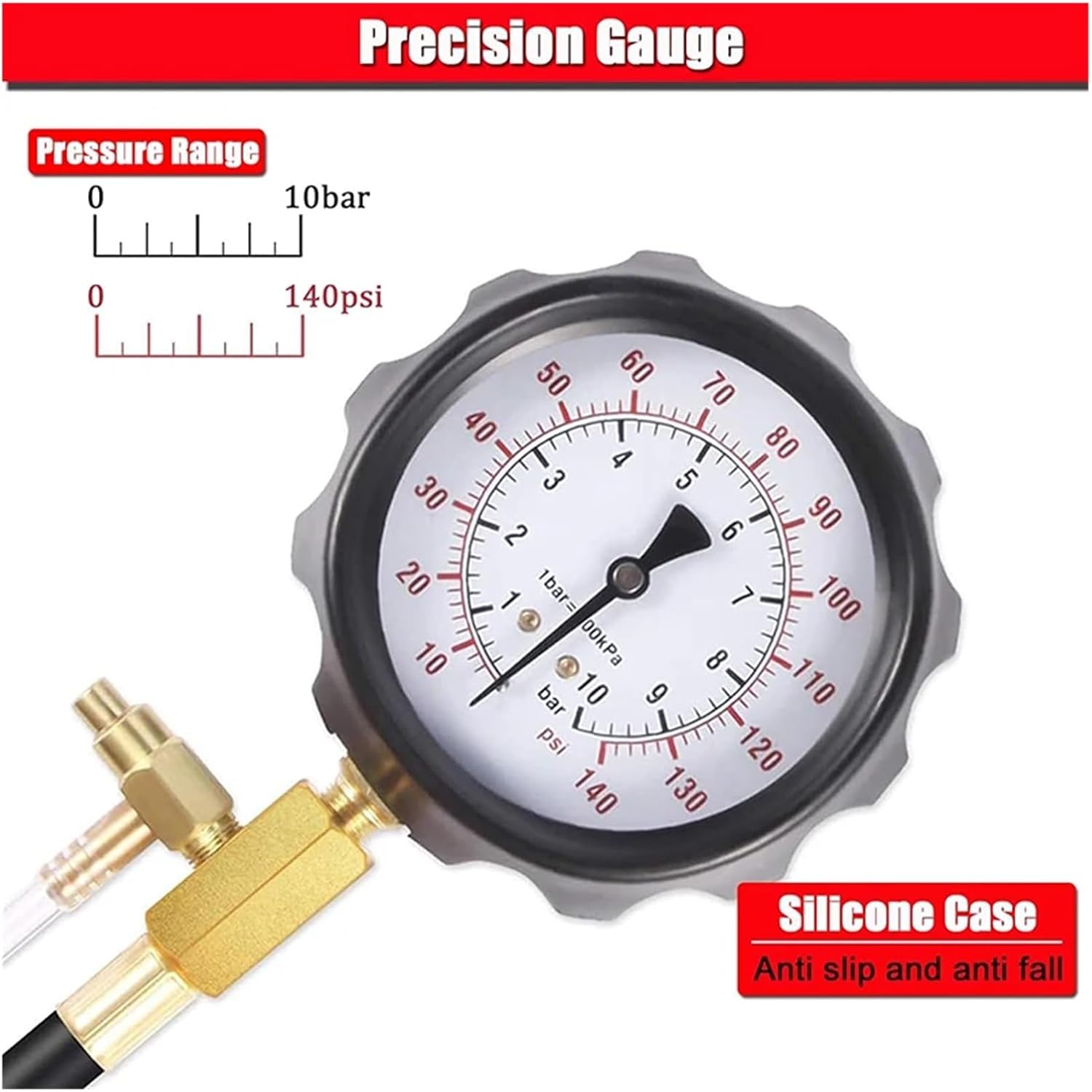 TU-114 Fuel Injector Pressure Gauge Tester Kit Compatible For Diesel Engine Compression 0-140 PSI Gas Oil Pressure Tools for Car Motorcycle