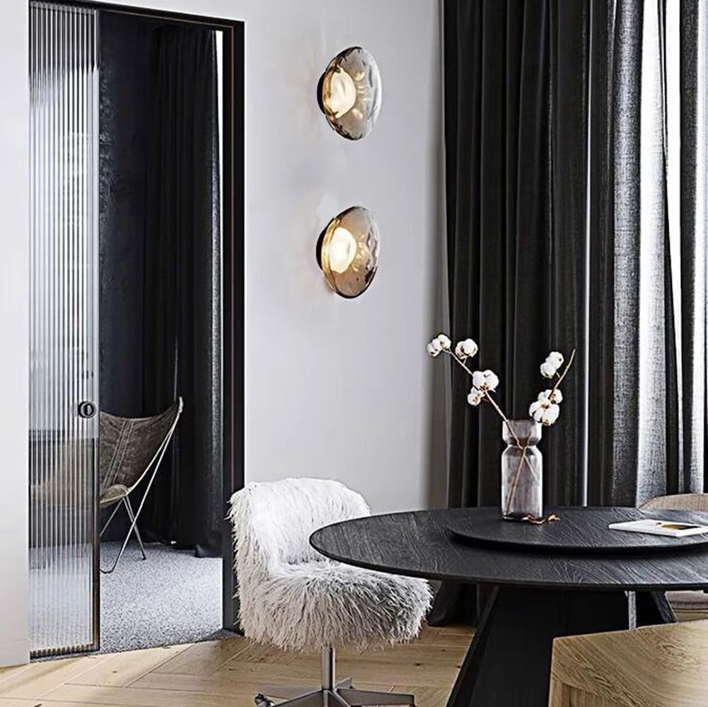 Glass Wall Sconces Set of 2, Modern Disc Shape Light, Mounted Fixture, Indoor Vanity Lamp, Ceiling in 1, for Bedroom Living Room Kitchen Hallway
