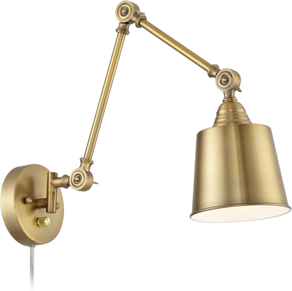 360 Lighting Mendes Modern Swing Arm Adjustable Wall Lamps Set of 2 Antique Brass Plug-in Light Fixture Up Down Metal Shade for Bedroom Bedside House Reading Living Room Home Hallway Dining