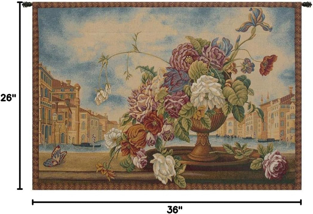 Charlotte Home Furnishings Inc. Venice Balcony With Flowers Italian Tapestry Wall Hanging 26 X 36 Inch Viscose Cotton & Polyester Blend Wall Art Perfect for Home Decor & Wall Decor By Alberto Passini