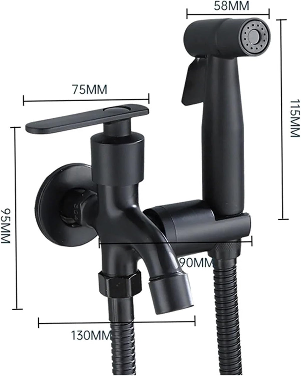 Bathroom Stainless Steel Faucet Toilet Cleaning Kit Pipe Sprayer Household Double Tap Accessories-Black