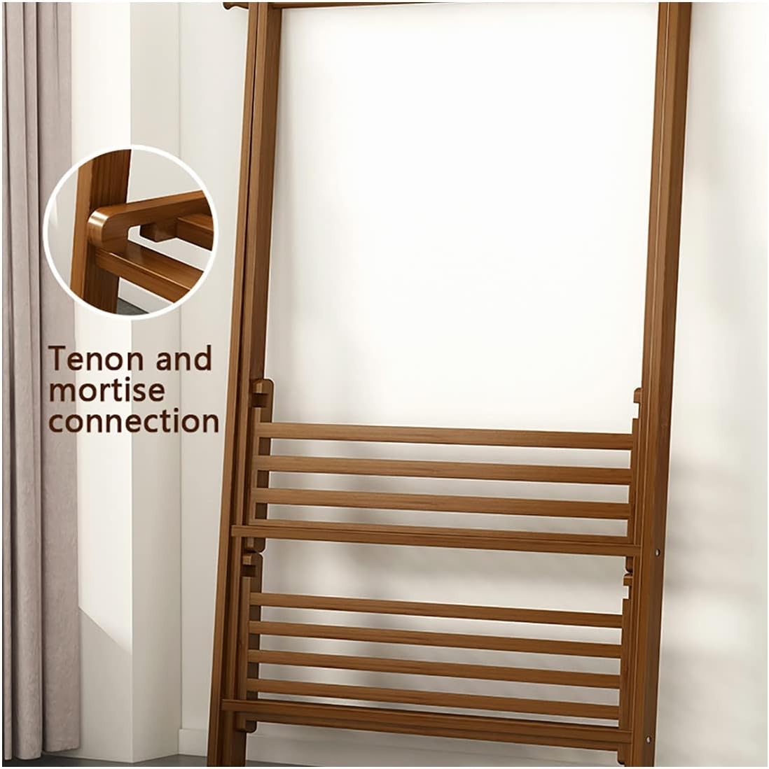 Coat Rack, Bamboo Garment Rack 2 Tier Storage Shelves Clothes Hanging Rack Free-Standing Multifunctional Clothing Rack Portable Wardrobe Closet Organizer Max Load 70kg