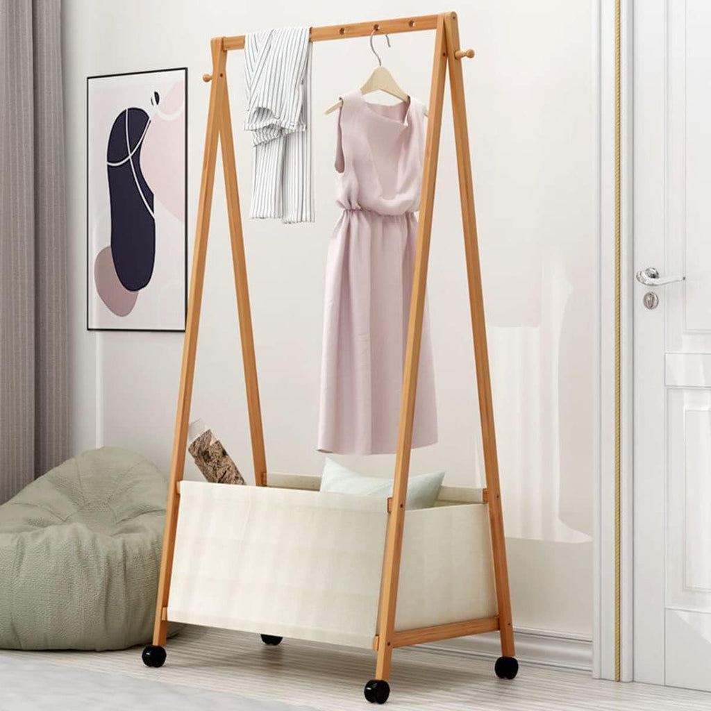 Bamboo Garment Rack Coat Clothes Hanging with 4-Tire Box Racks with Clothing Storage Organizer for Entryway and Bed Room/90Cm