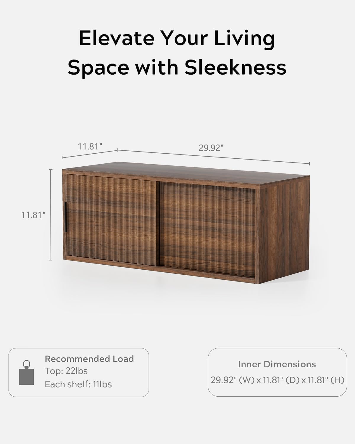 EYYTHUNG Large Floating TV Stands Set of 2, Modern Fluted Nightstands Wall Mounted Bedside Table Storage Cabinet with Sliding Doors for Living Room, Bedroom, Brown