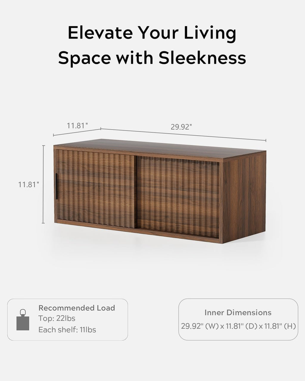 EYYTHUNG Floating Nightstand with Sliding Doors, Modern Fluted Large Night Stand Storage Shelf Wall Mounted Bedside Tables for Bedroom, Brown