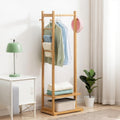 Bamboo Clothing Rack with Shelves and Side Hooks, Freestanding Garment Rack for Hanging Clothes, Floor-Standing Clothes Organizer for Bedroom or Living Room(Natural)