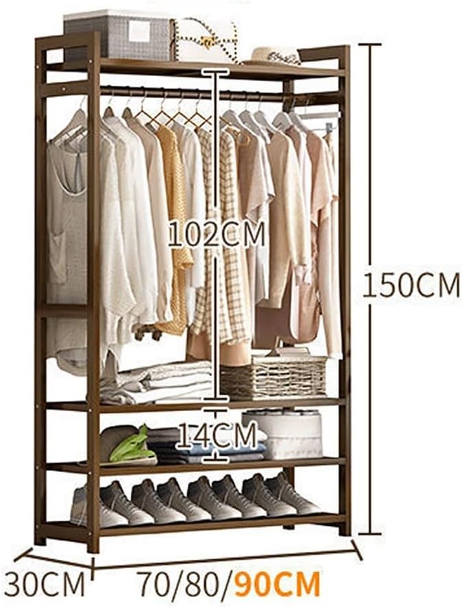 Floor-Standing Solid Wood Rotating Coat Rack，Freestanding Bamboo Clothes Rack with Hanging Rail, Storage Shelves & Compartments - Stylish Garment Hanger for Bedroom, Entryway & Closet Organi