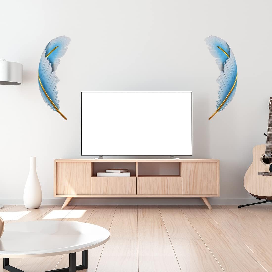 Dimmable Wall Lamp Set of 2 LED Wall Mount Light Fixtures Blue Feather Design Mid-Century Modern Feather Wall Lamp for Bedroom Living Dining Room Hallway