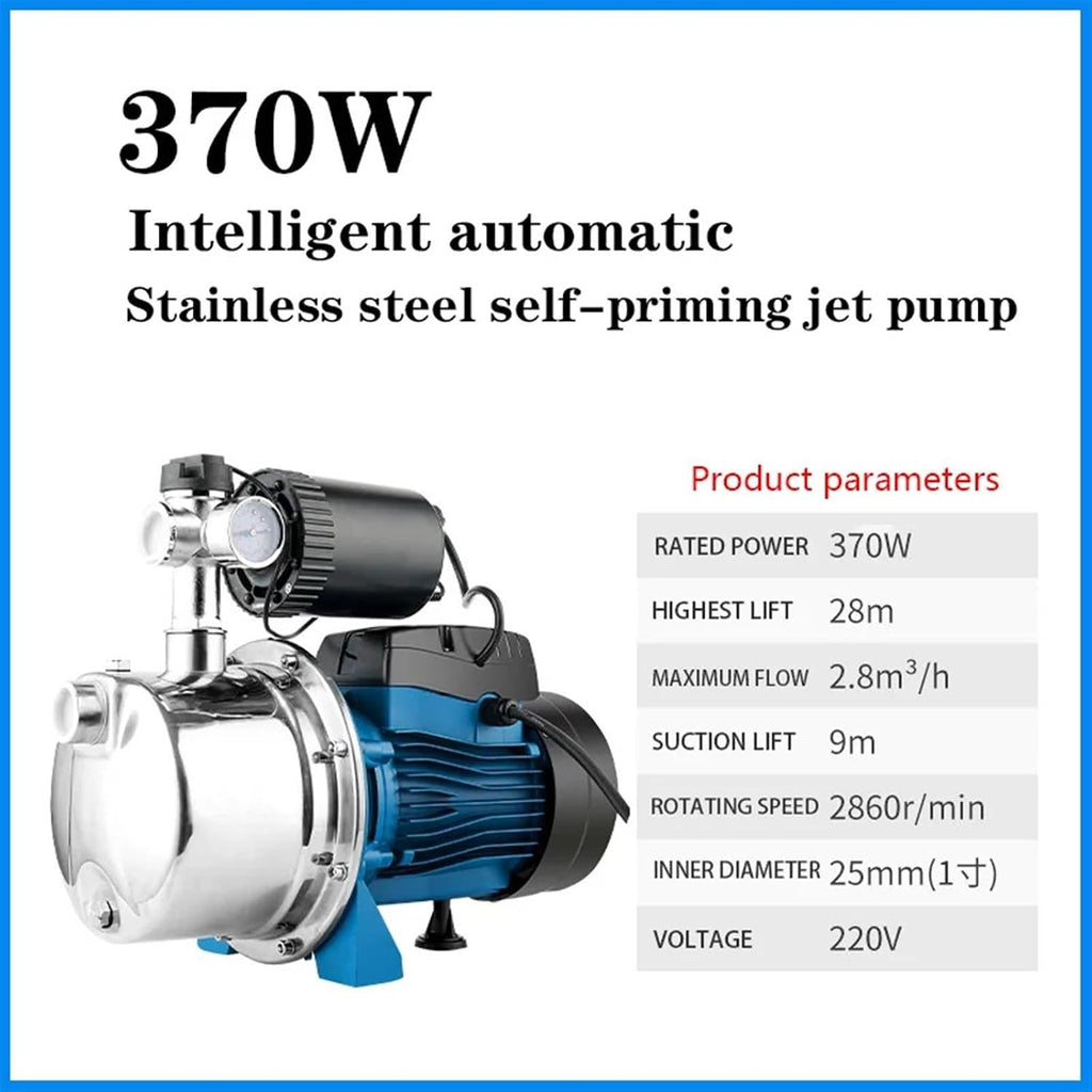 1PCS 370W Household Tap Water Booster Pump Large Flow Automatic Water Heater Self-priming Stainless Steel Smart Pipe Jet Pump