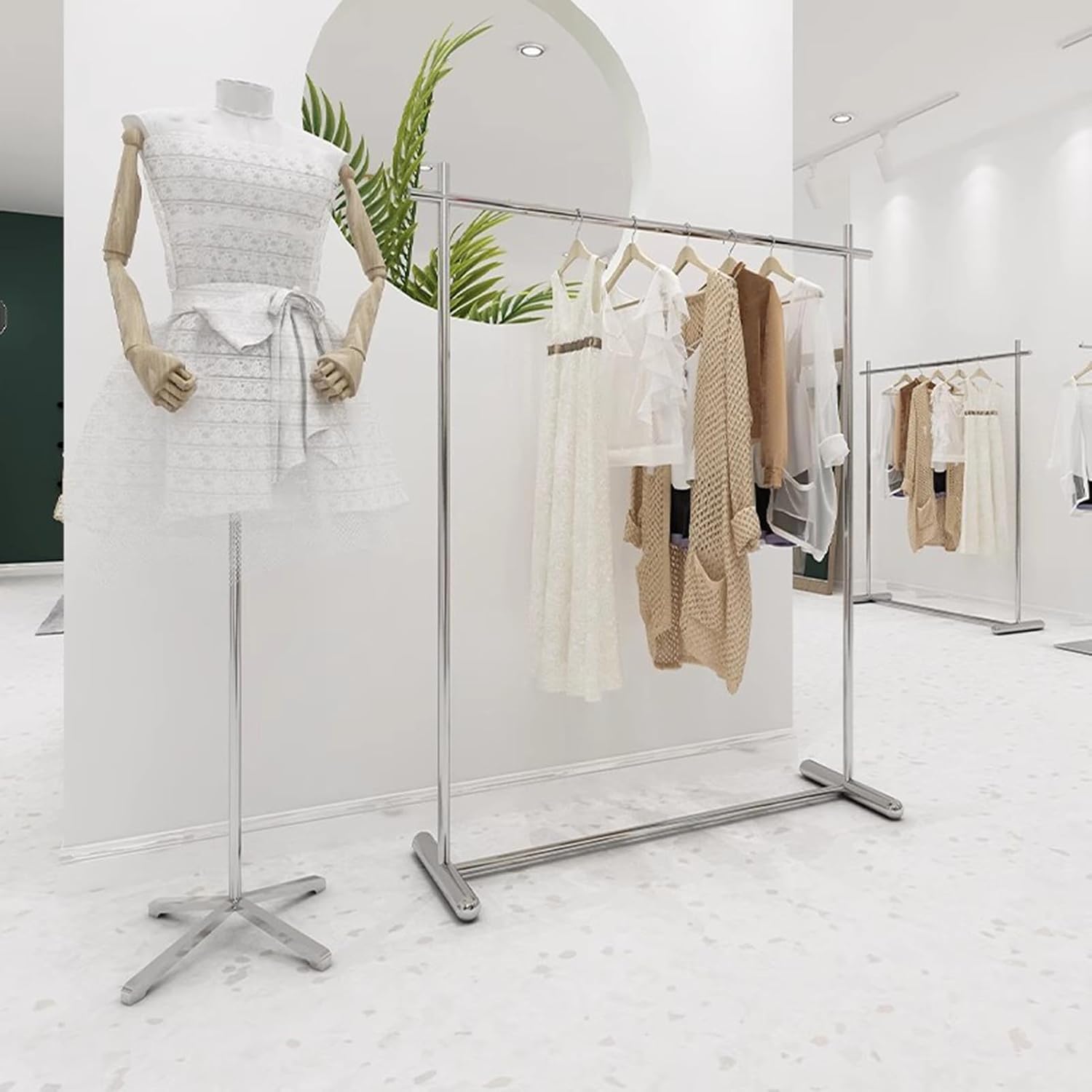 Garment Rack Modern Clothing Store Display Rack, Silver Stainless Steel Clothing Rack For Hanging Clothes, Heavy Duty Clothes Rail For Bedrooms And Boutiques, Freestanding Coat Rac(Size:100X40X160CM)