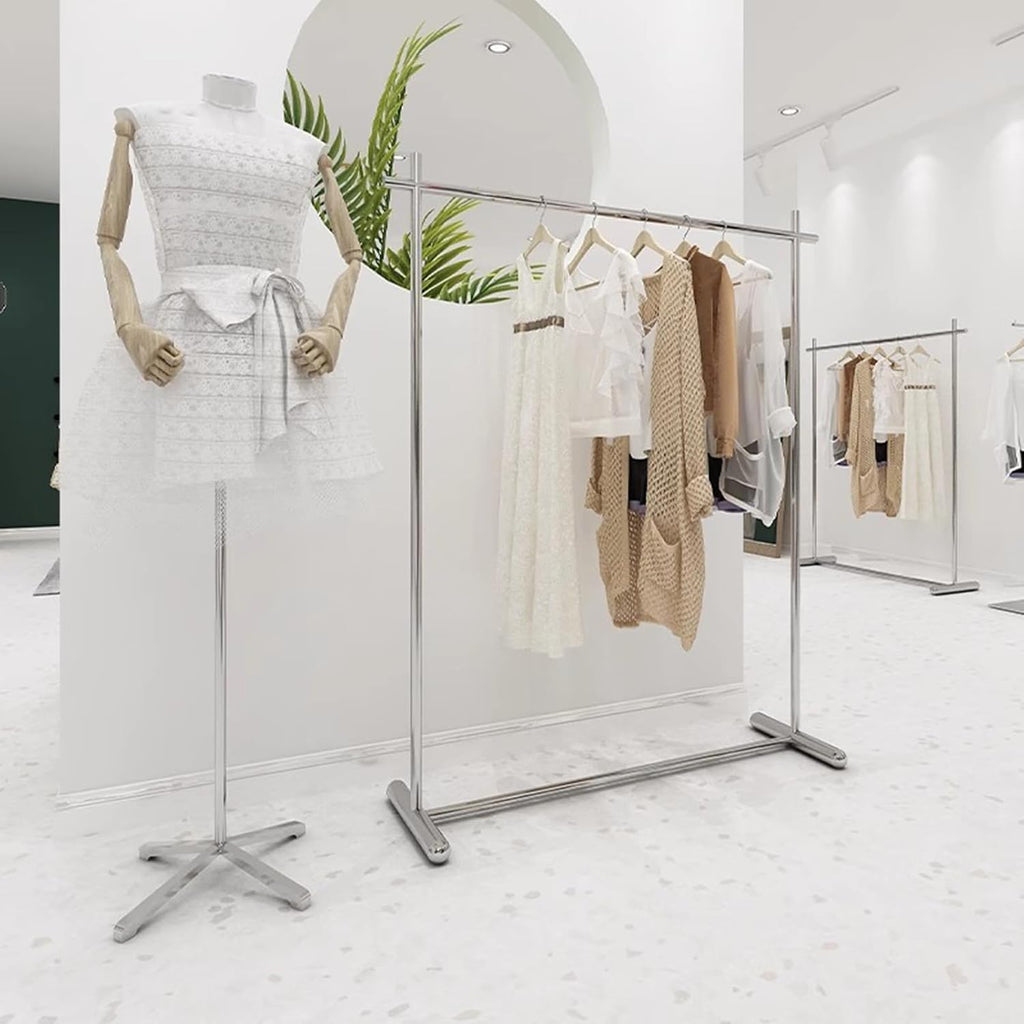 Garment Rack Modern Clothing Store Display Rack, Silver Stainless Steel Clothing Rack For Hanging Clothes, Heavy Duty Clothes Rail For Bedrooms And Boutiques, Freestanding Coat Rac(Size:150X40X160CM)