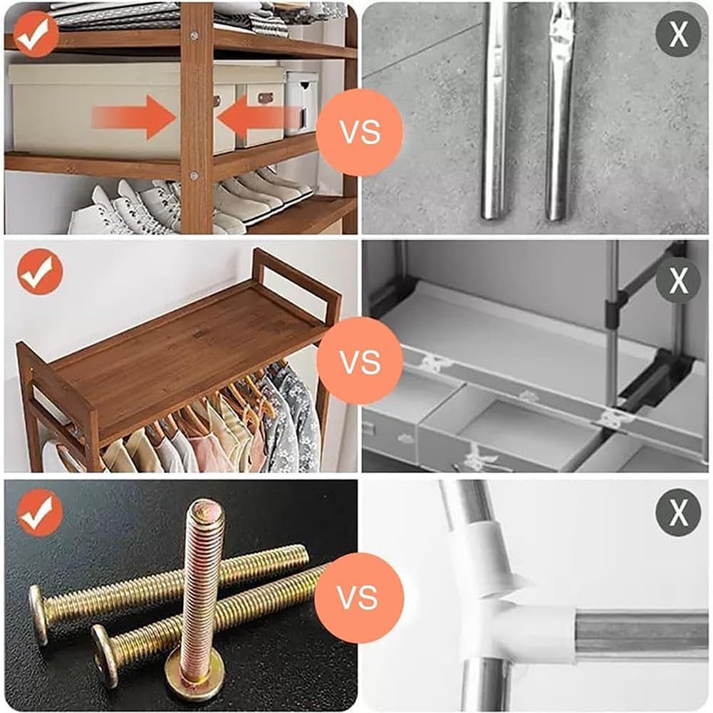 Garment Rack with 13-Tier Storage Shelves Back and Tidy Rail,Bamboo Clothes Rail, Open Wardrobe Closet, Clothing Standing Rack for Bedroom Hallway Entryway,130x30x150
