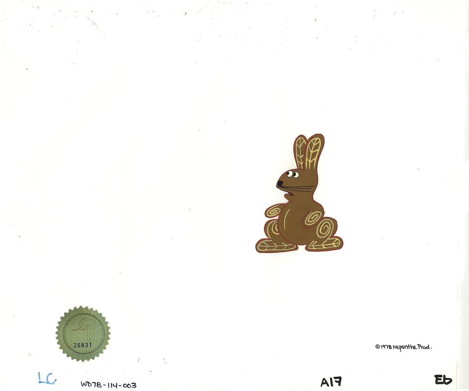 Watership Down Opening Fable El-ahrairah 1978 Production Animation Cel with LJE Seal and COA 114-003