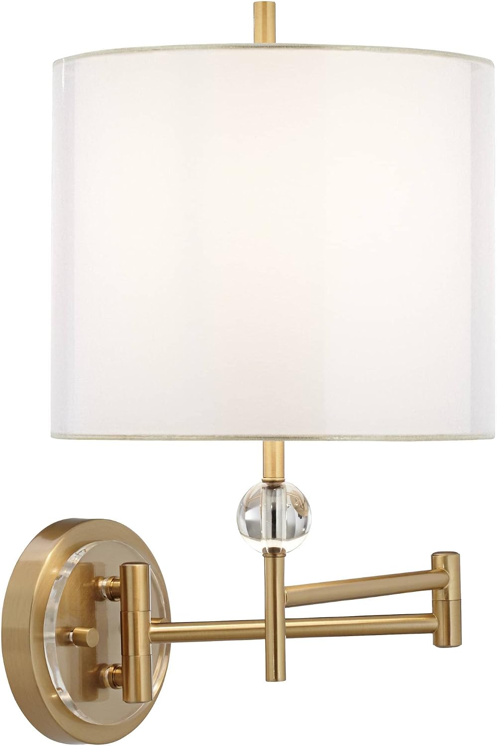 Possini Euro Design Kohle Modern Swing Arm Wall Lamps Set of 2 Polished Brass Plug-in Light Fixture Sheer White Double Drum Fabric Shade for Bedroom Bedside Reading Living Room Home Hallway Dining