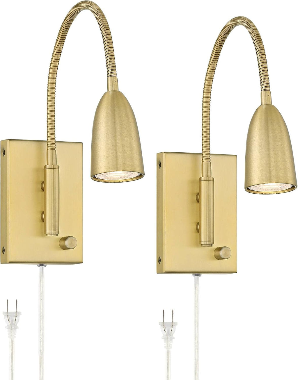 360 Lighting Lido Modern Reading Wall Lamps Set of 2 Warm Gold Metal Plug-in LED Adjustable Gooseneck Arm for Bedroom Bathroom Vanity Living Room Home Hallway Dining Family Kitchen House