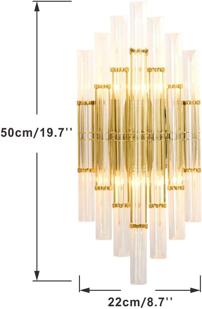 KCO Lighting Modern Crystal Wall Sconce Set of 2 Elegant Wall Mounted Light Fixture Gold Metal Wall Lamp with Clear Crystal for Bedroom Living Dining Room (Gold-2PC)