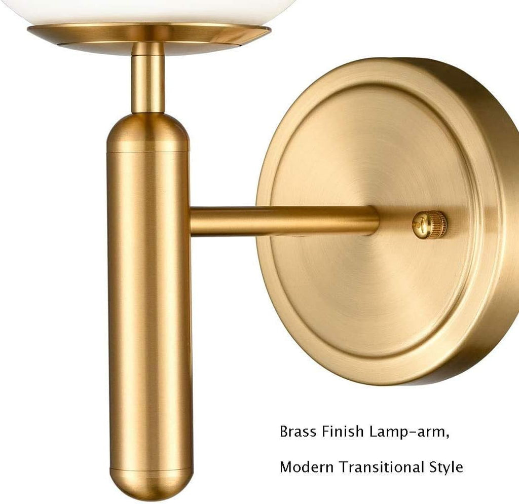 DIRYZON EUL Mid-Century Modern Wall Sconce Golden Globe Glass Wall Light for Bedroom Bathroom Set of 2