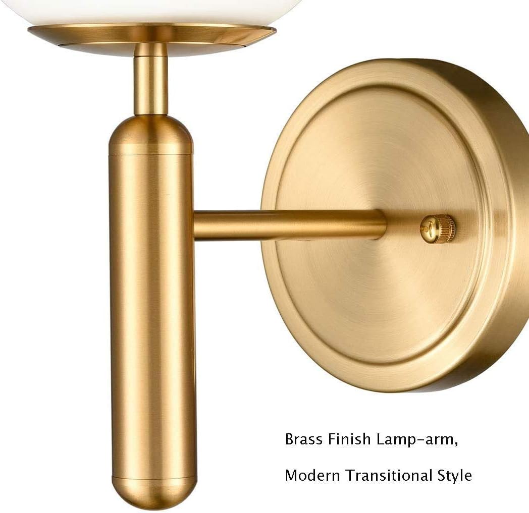 DIRYZON EUL Mid-Century Modern Wall Sconce Golden Globe Glass Wall Light for Bedroom Bathroom Set of 2