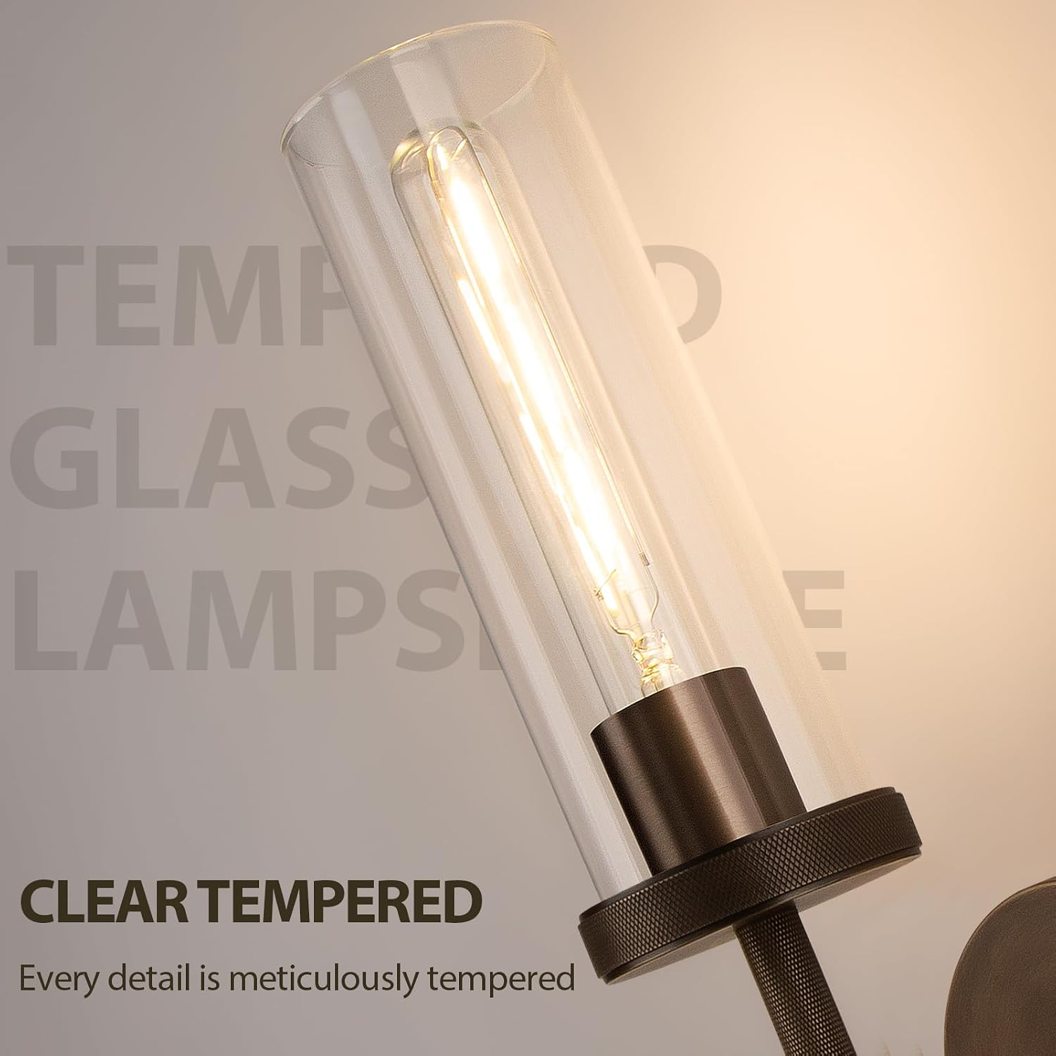 15' Knurled Brass Wall Sconce with Clear Glass Tube, Bronze Bathroom Vanity Light Fixtures, Modern Lamp Lighting for Bedroom, Living Room, Hallway, Staircase, Mirror, Kitchen