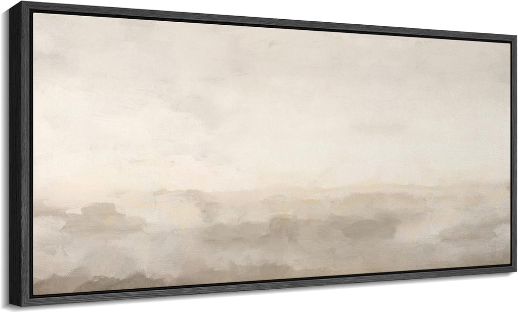 MUDECOR Extra Large Framed Canvas Print Wall Art Soft Neutral Horizon Minimal Abstract Landscape Antique Ready to Hang Painting for Living Room Bedroom Multi-Sizes - 60'x30'