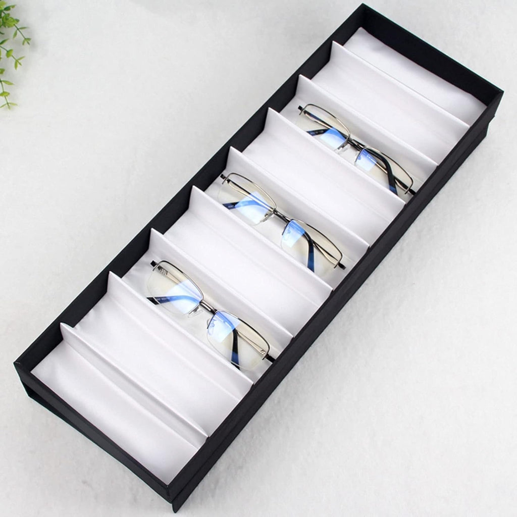 Eyeglass Displays Eyeglasses Organizer Case 9 Slots - Black Glasses Storage Box Eyewear Tray Holder Display Box with Lid, Suitable for Small Glasses Display Risers