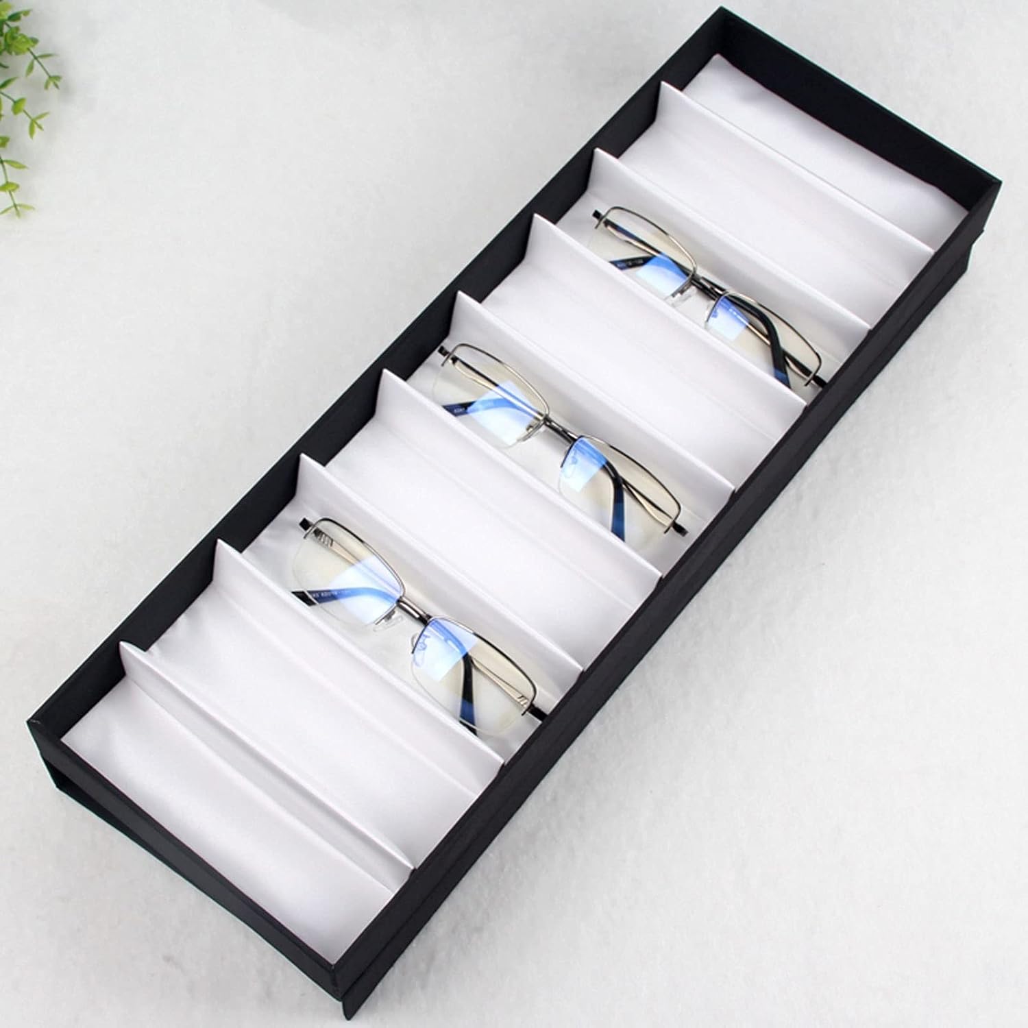 Eyeglass Displays Eyeglasses Organizer Case 9 Slots - Black Glasses Storage Box Eyewear Tray Holder Display Box with Lid, Suitable for Small Glasses Display Risers