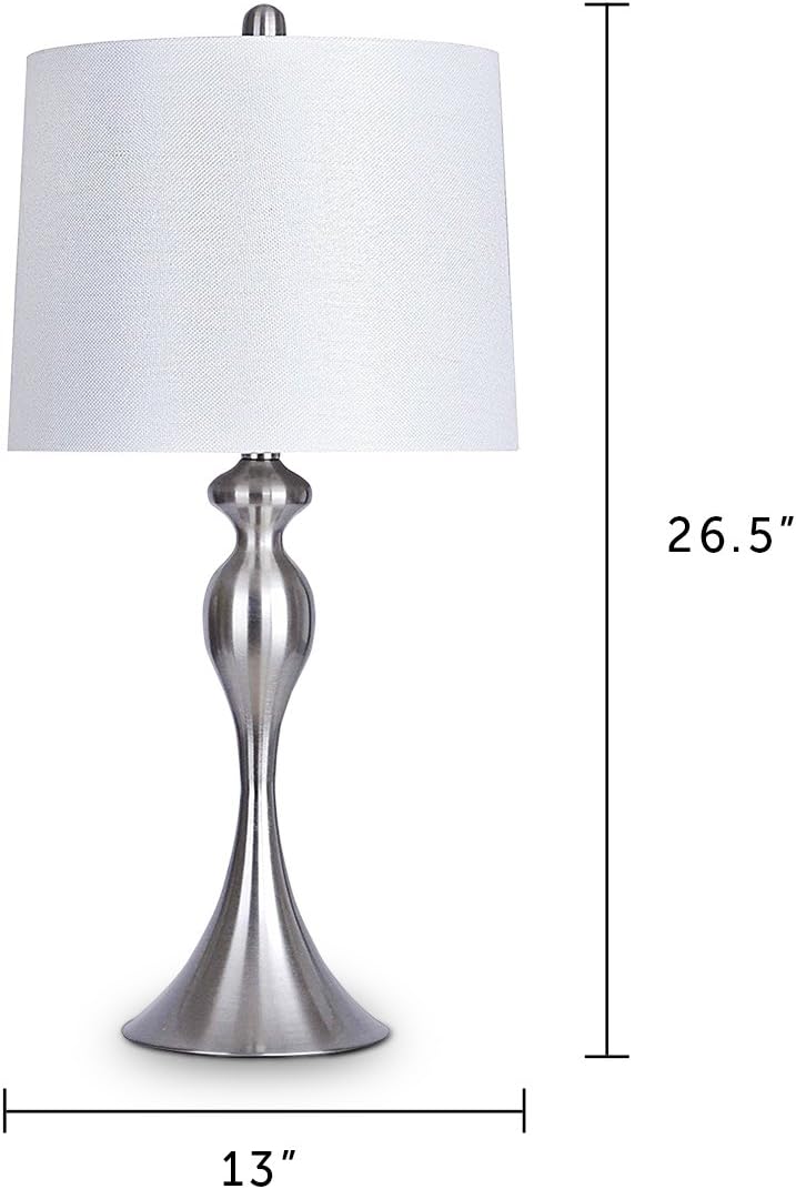 Grandview Gallery Table Lamps with White Shade, Set of 2 – Linen and Brushed Nickel 26.5' Table Lamps for Bedside, Dressers and Much More – ST90215JM-(W)