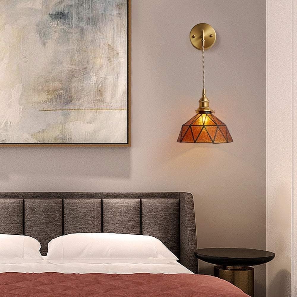Tiffany Wall Sconces Battery Operated Set of 2,Indoor Wireless Wall Lights with Remote,Brown Glass shade Vintage Hanging Wall Lighting Fixture Wall Decor for Bedroom Bathroom Living Room Hallway