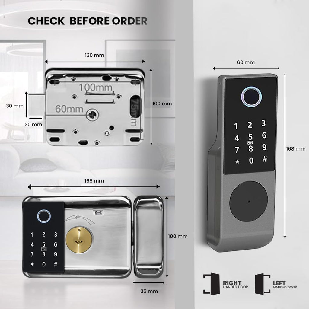 smart latch double gate lock, electronic gate latch for outdoor fence, waterproof keyless smart rim lock, electric double sided keypad locks, Fingerprint, Passcode, Key, IC Card, Tuya App