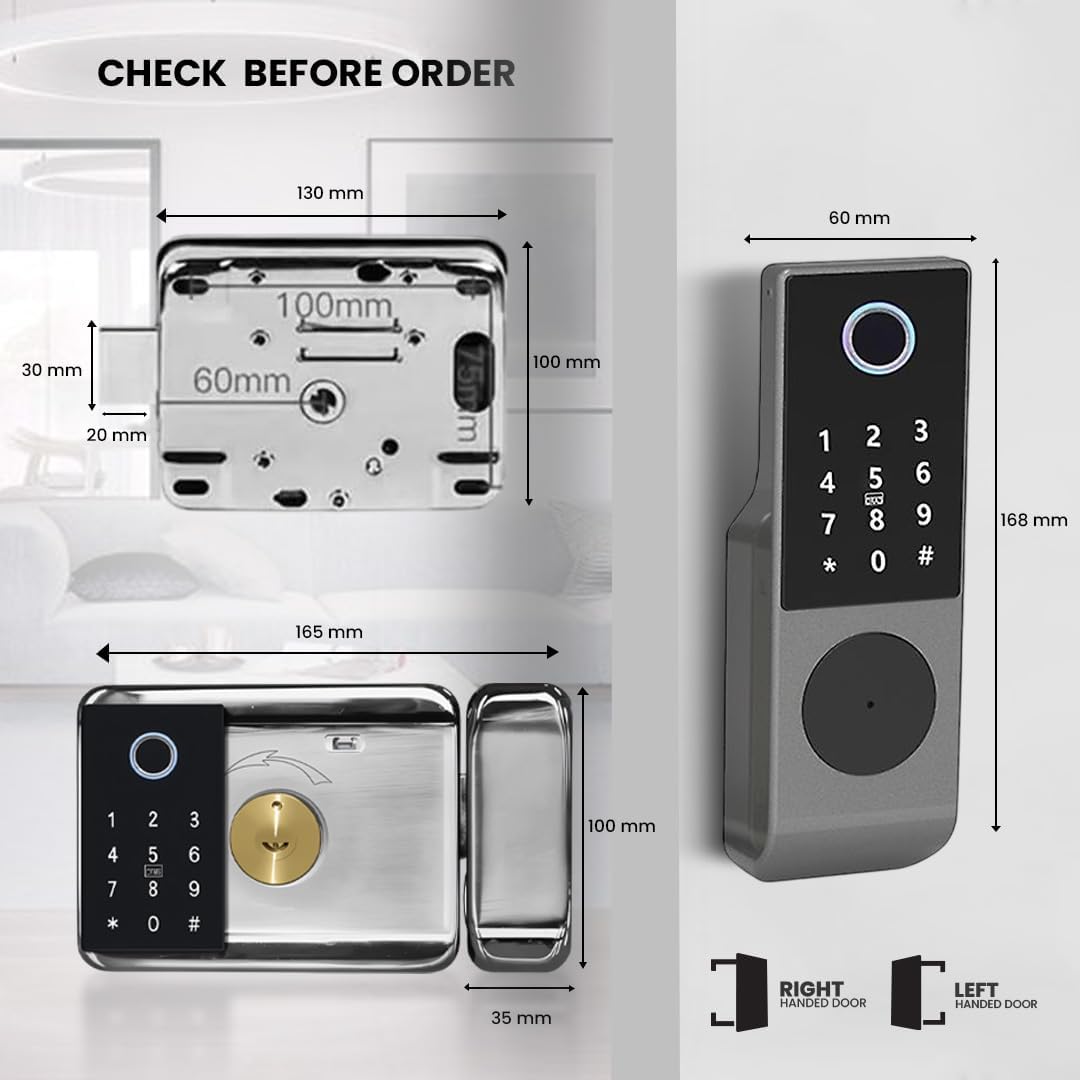 smart latch double gate lock, electronic gate latch for outdoor fence, waterproof keyless smart rim lock, electric double sided keypad locks, Fingerprint, Passcode, Key, IC Card, Tuya App