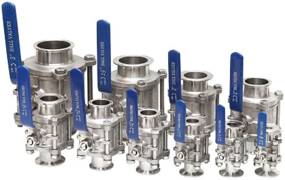 Garden Tap Connector Water Pipe Connectors, 1pcs 1/4',1/2',3/4',1' Stainless Steel 304 Sanitary Ball Valve,3 Three Piece 1.5' 50.5mm Tri Clamp Ferrule Type for Homebrew Diar(1 1/4')