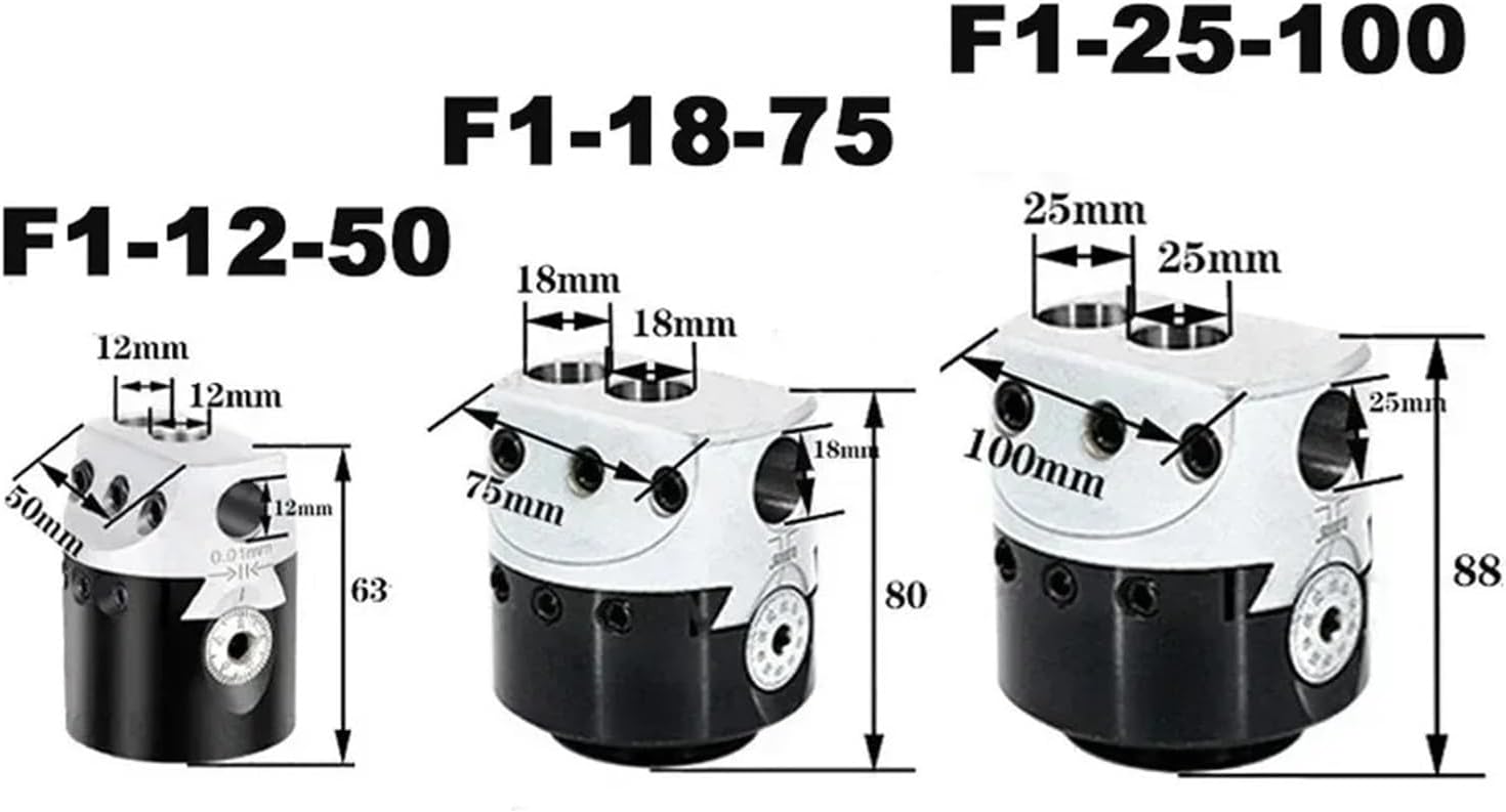 A Set MT2 MT3 MT4 C20 C25 BT30 BT40 NT30 NT40 R8 M10 M12 M16 + F1 3 Inch 75 Boring Head 18mm Boring Bar for Milling Machine Tool(Boring Rod,MTA2-F1-18)