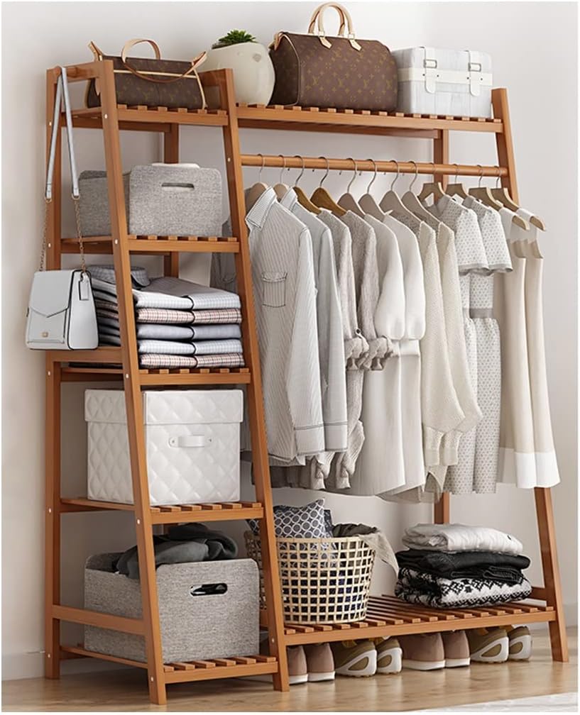 Heavy Clothes Rails Shoe Bench Coat Stand Rack Hanger Clothing Racks Bamboo Garment Rack For Hanging Clothes Heavy Duty Rack With Shelves And Shoe Clothing Storage Organizer Open Coat Stands