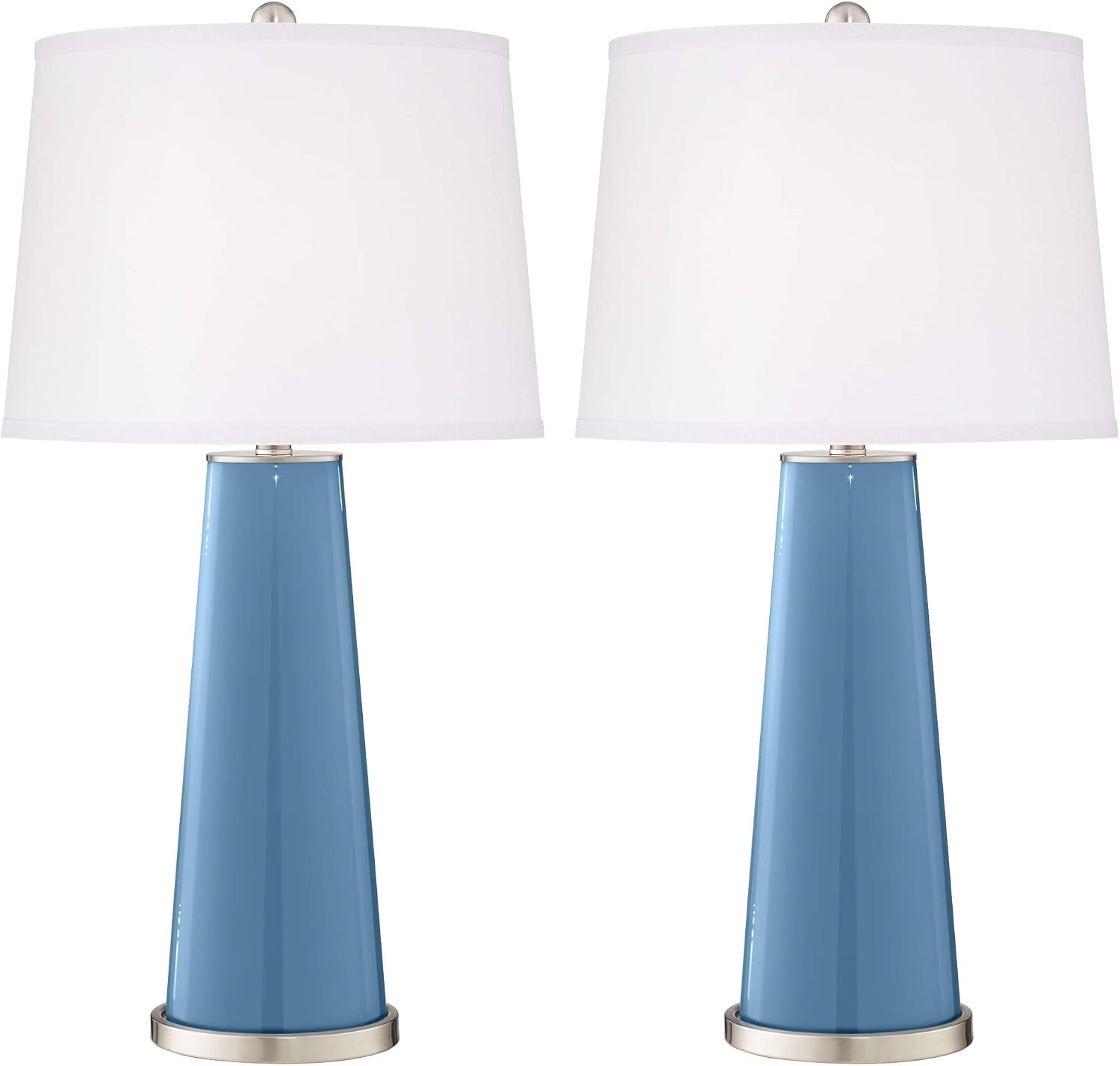Color + Plus Leo 29 1/2' Tall Modern Coastal End Table Lamps Set of 2 Secure Blue Finish Glass Fabric White Shade Living Room Bedroom Bedside Nightstand House Office Home Reading Kitchen Entryway