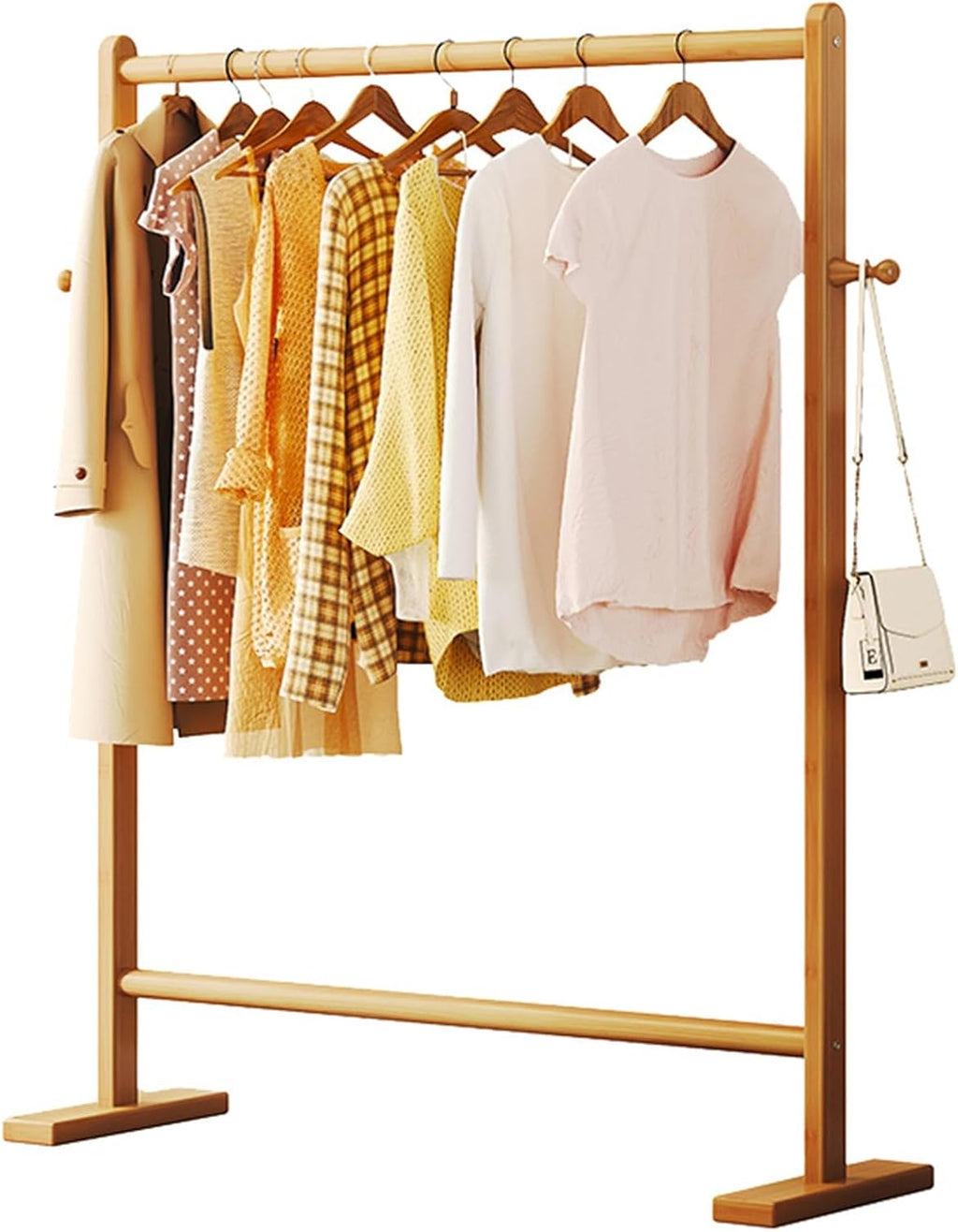 Bamboo Clothing Garment Rack with Side Hooks, Freestanding Clothes Rail for Hanging Clothes, Clothes Organizer for Bedroom, Laundry Room (Color : Natural, Size : 60x40x162cm)